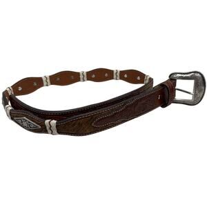 Nocona Tooled Leather, Calf Hair Belt, Size 38, Men's